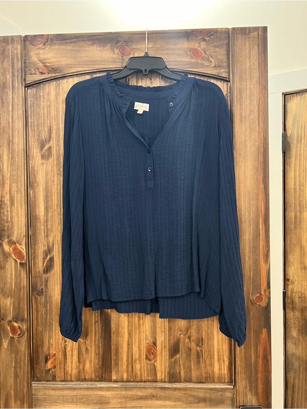 Wonderly Navy Ruffled Henley Blouse